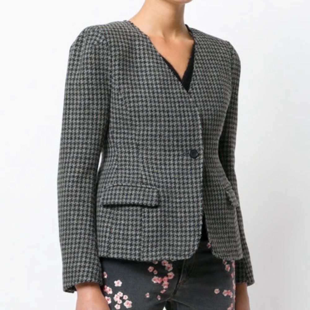 Isabel Marant Etoile Houndstooth Blazer Raw Edge Grey black Sz 38/Medium Luxury